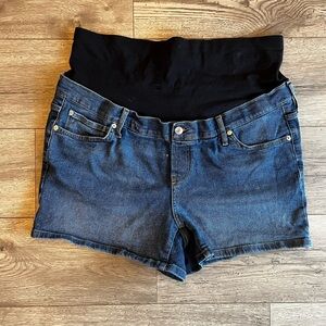 Gap Maternity Dark Wash Blue Denim Jean Shorts Size 18 (34) Full Panel Waist